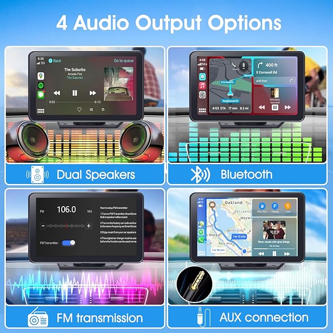 Portable Wireless Carplay Car Stereo, 7" HD Touchscreen for Car with Apple CarPlay & Android Auto with Backup Camera/Mirror Link/Voice Control/Bluetooth/GPS/AUX/FM Satellite Radio for All Vehicles