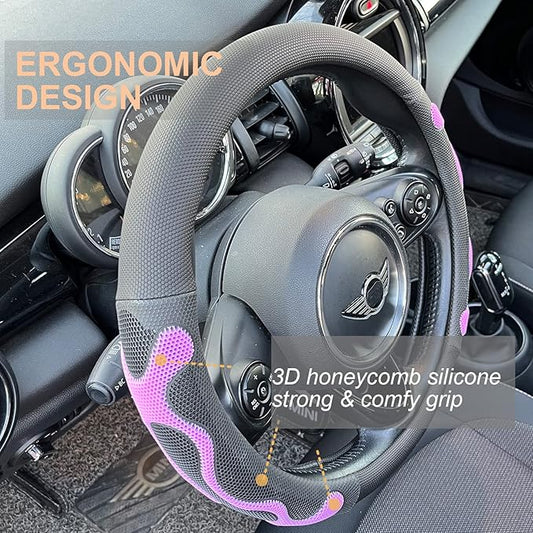 PINCTROT Comfy Grip Steering Wheel Cover, Anti-Slip Design, Universal 14.5-15 Inch(Silicone Purple)