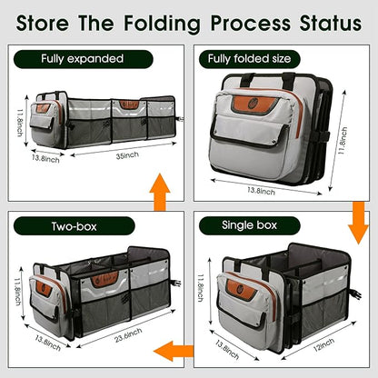 Trunk Organizer, Heavy-Duty Storage for Car & SUV, Foldable Waterproof Car Organizer with Cooler, Collapsible Multi-Compartment Storage, 95L, Grey-M003