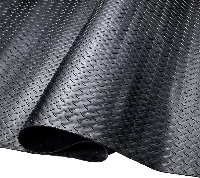 SEAL 4 x 10 Ft Premium Garage Floor Mat, Solid 2.8mm Thickened Black Commercial Grade Heavy Duty Parking Mat for Garage Floor, Golf Cart, Water/Stain Resistant Floor Runner (Embossed Diamond Plate)