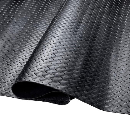 SEAL 4 x 10 Ft Premium Garage Floor Mat, Solid 2.8mm Thickened Black Commercial Grade Heavy Duty Parking Mat for Garage Floor, Golf Cart, Water/Stain Resistant Floor Runner (Embossed Diamond Plate)