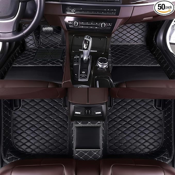 Custom Personalized Floor Mats for Cars，Luxury Full Coverage All Car Floor Mats，Anti-Slip Leather Car Mat Set ，Custom Floor Mats for 99% of Cars, Trucks & SUVs. (Black)