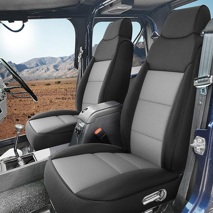 GIANT PANDA Full Set Car Seat Covers Customized Jeep Wrangler TJ Rubicon Sahara Sport X Unlimited 2003 2004 2005 2006, Faux Leather (Black&Gray)