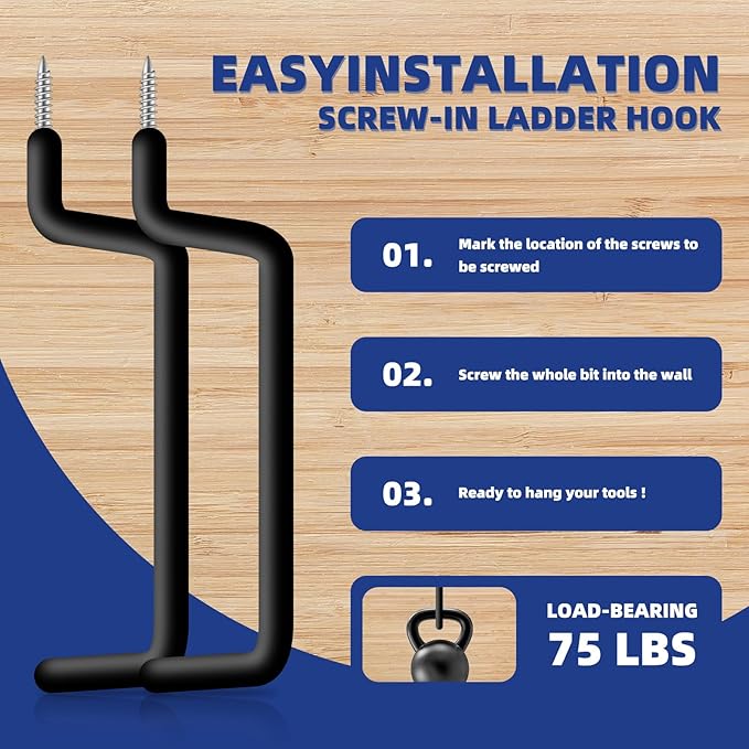10 Pcs Ladder Hook Screw in Storage Hanger, Wall Mount Garage Storage Hooks Heavy Duty Shelf Organizer for Bike, Foldable Chair, Ladder