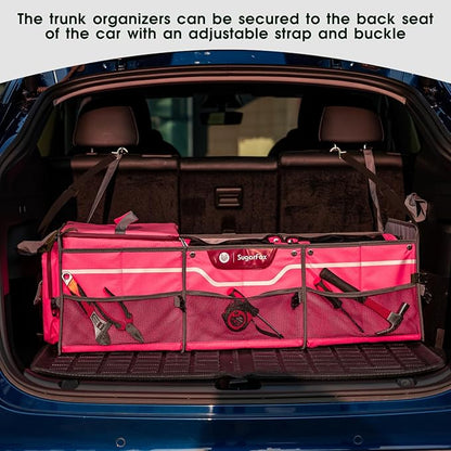 Trunk Organizer, Heavy-Duty Storage for Car & SUV, Foldable Waterproof Car Organizer with Cooler, Collapsible Multi-Compartment Storage, 95L, Pink-M003