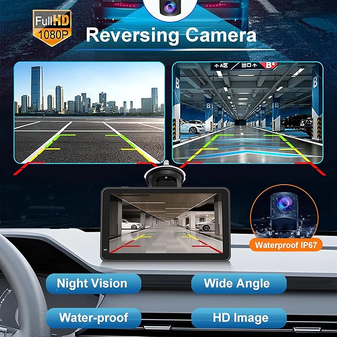 Portable Carplay Screen for Car, 7" HD Touchscreen Car Stereo with Wireless Android Auto, Car Audio Receivers with Backup Camera/GPS Navigation/Mirror Link/Voice Control/Bluetooth