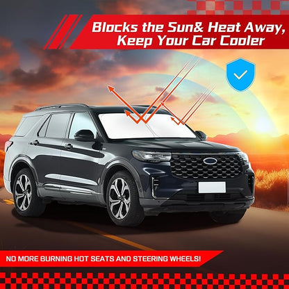 ARISMOTOR Windshield Sun Shade for Ford Explorer 2020-2025, Custom Fit Foldable Front Window Sunshade Sun Visor Protector, Block UV Rays Keep Your Car Cooler