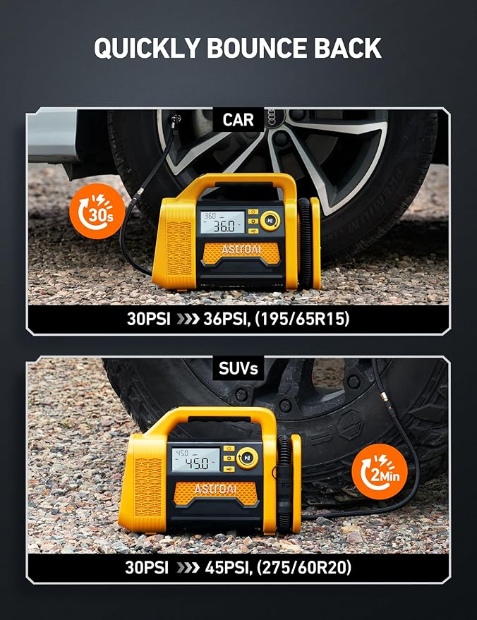 AstroAI TC3 Air Compressor Portable Tire Inflator Offroad Air Compressor for Truck 150PSI with Digital Display Air Pump for Car Heavy Duty for 4x4 Vehicle, RV, SUV, Car Accessories Yellow