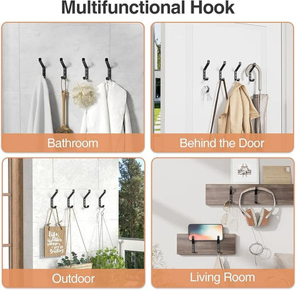 Wall Hook for Hanging Coat - 20LB (Max), Stainless Hooks for Towel, Hat, Backpack, Clothes, Wall Mounted Coat Hanger for Closet, Metal, Black, 6 Pack 3.75“
