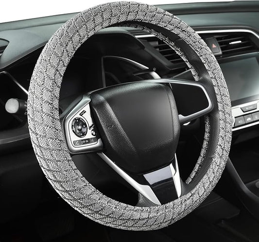 Auto Newer Breathable Steering Wheel Cover Suitable For Four Seasons，Anti-Slip Design，Odorless，Easy Carry ，Unviersal Fit for Truck SUV Sedans Vans，Interior Accessories Standard Size[14" 1/2-15"]（Grey）