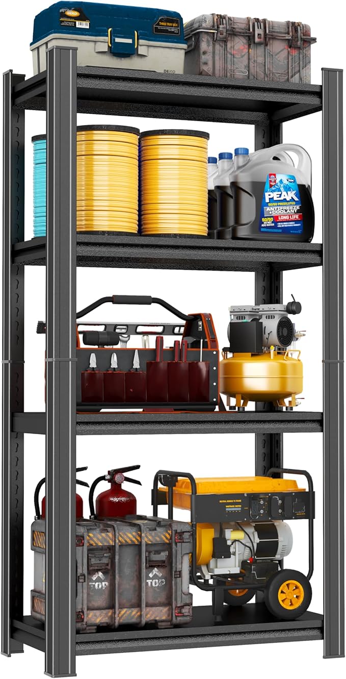 Metal Garage Shelving Unit, Heavy Duty 4-Tier Adjustable Storage Rack, Steel Shelving,2000 lbs Capacity, Industrial Shelves for Heavy Tools and Equipment (4-Tier 54" H x 28" W x 14" D)