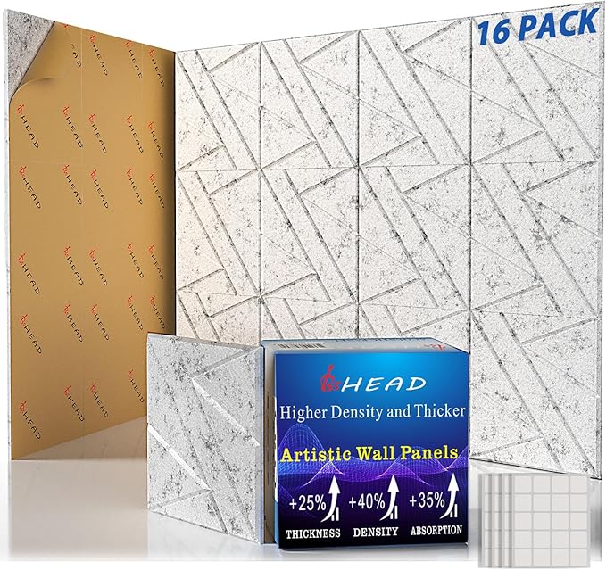 16 Pack Self-Adhesive Soundproof Wall Panels, 12 x 12 x 0.47 In Sound Proof Foam Panels for Walls, 1.2lb/ft³ High Density, Thicker 0.47in, Acoustic Panels, Noise Dampening Panels Studio Gray