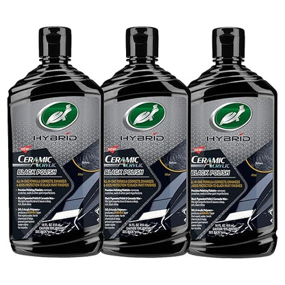 Turtle Wax 53895 Hybrid Solutions Ceramic Acrylic Black Polish and Wax Formulated for Black Car Paint, Removes Surface Scratches and Swirl Marks, Provides Water Repellency, 14 oz. (Pack of 3)
