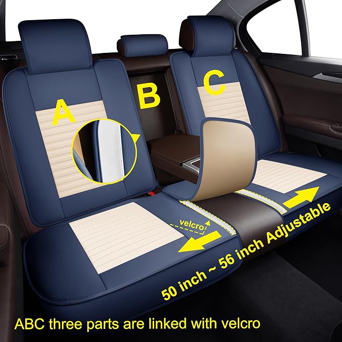 LINGVIDO Car Seat Covers, Breathable and Waterproof Faux Leather Automotive Seat Covers for Cars SUV Truck Sedan,Universal Anti-Slip Seat Cover with Backrest (Full Set, White & Blue)