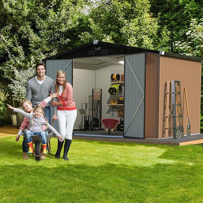 Metal Storage Shed,Outdoor Storage Building 10x8,Large Backyard Shed with Lockable Doors,Waterproof Outside Storage Shed