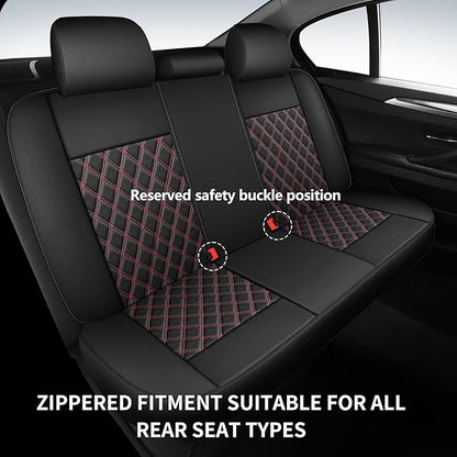 Car Seat Covers Full Set,Breathable and Waterproof Napa Leather Car Seat Cover,Interior Universal Fit for Cars,Sedans,SUVs,Vans,Trucks(Full Seat,Black+Red,N3)