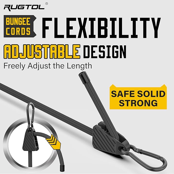 Bungee Cords with Hooks, 48 Inch Adjustable Elastic Bungee Cords with Carabiner Hooks, Easy to Adjust Bungee Rope UV Resistant for Truck Bed, SUV Trunk, Car, Bike Rack, Trash Can, Moving, Plants