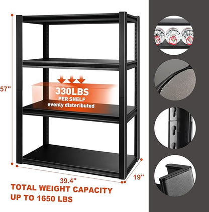 PACHIRA E-Commerce 39.4" W Garage Shelving Unit Heavy Duty, 4 Tier Adjustable Shelves Garage Storage System Industrial Shelving Kitchen Storage Rack 39.4" W x 19" D x 57" H
