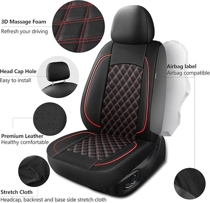 Leather Car Seat Covers,Breathable and Waterproof Napa Leather Automotive Seat Cover,Universal Interior for Cars,Sedans,SUVs,Vans,Trucks(Front Seat,Black+Red,N3)