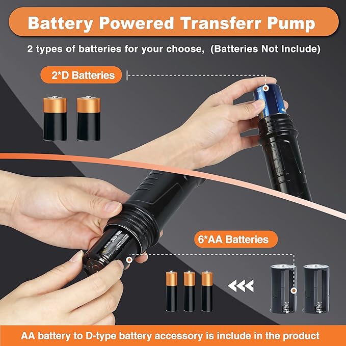 Portable Battery Operated Electric Fuel Transfer Pump, 2.2GPM, for transferring fuel oil, gasoline, diesel and water, easy to use Manual Fuel Pump, Multi-scenario Use Siphon Pumps