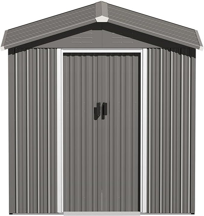 Nuu Garden 6 x 4 FT Outdoor Storage Shed with Sliding Doors, Galvanized Metal Garden Shed with Sloping Roof, Anti-Corrosion Outdoor Tool Shed with Air Vents for Backyard, Patio, Lawn, Gray
