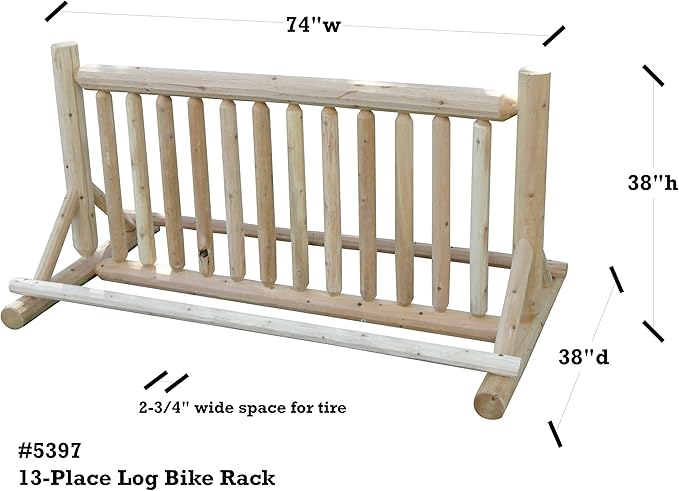 13-Place Bike Log Rack, Outdoor Bike Stand, Freestanding Commercial Bicycle Storage Racks, Standing Rack for Bikes, Bicycle Parking Floor Stand, Ebike Racks, Fat Tire Bikes for Men - Natural