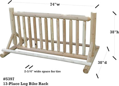 13-Place Bike Log Rack, Outdoor Bike Stand, Freestanding Commercial Bicycle Storage Racks, Standing Rack for Bikes, Bicycle Parking Floor Stand, Ebike Racks, Fat Tire Bikes for Men - Natural