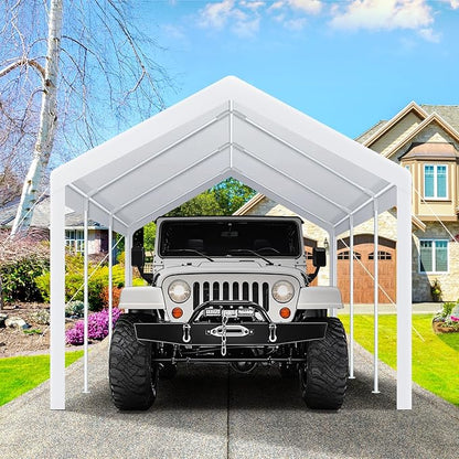 COBIZI Carports 10x20 Heavy Duty Car Tent Garage, Galvanized Frame Car Canopy Outdoor Shelter Waterproof & UV Protected with Windproof Ropes & Built-in Sandbags for Car Truck Boat, White