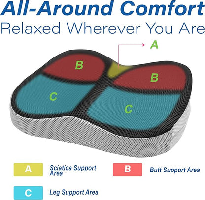 Car Seat Cushion, Ergonomic Memory Foam Car Cushion for Sciatica Pain Relief, Larger Driving Seat Pillow for Short Drivers on Long Drives - Butt Pillow for Truck, Office, Wheelchair - Large Black