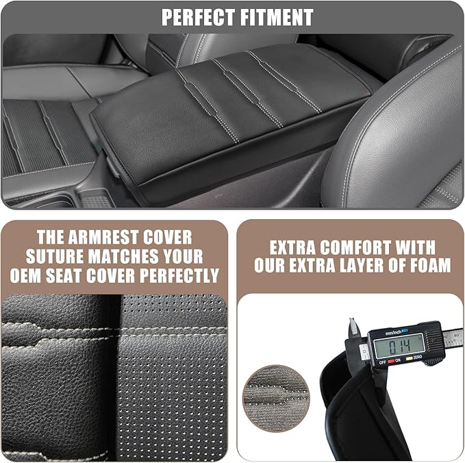 Muslogy Center Console Cover Compatible with 23 24 2025 2026 Honda CR-V Accessories CRV Hybrid LX EX EX-L Sport Touring Armrest Cover Lid Cushion Protector Vegan Leather Extra Soft(Black/White Trim)