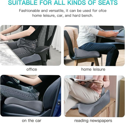 Benazcap Memory Seat Cushion for Office Chair Sciatica & Back Pain Relief Memory Foam Firm Coccyx Pad for Car, Wheelchair, Gaming Chair and Desk Chair, Gray