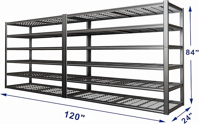 60" Wide Heavy Duty Garage Shelving Adjustable 6 Tier Garage Storage Shelves 3900LBS Metal Shelving Unit Industrial Utility Shelf, 84" H x 60" W x 24" D, 2 Pack
