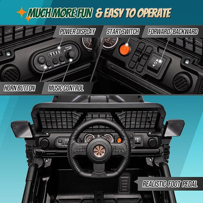 JOYMOR 12V Kids Ride on Truck with Remote Control, 4 Wheels Battery Powered Kids Car, Electric Play Car with LED Lights/Horn/Remote and Manual Control/3-5 MPH Speed/Gift for Girl Boy (Black)