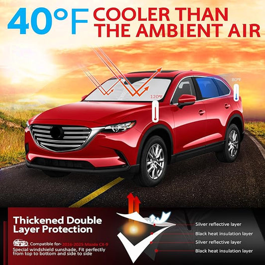 KAYZT Windshield Sun Shade for 2016-2025 Mazda CX9 CX-9 Foldable Sunshade Front Window Custom Fit Car Accessories