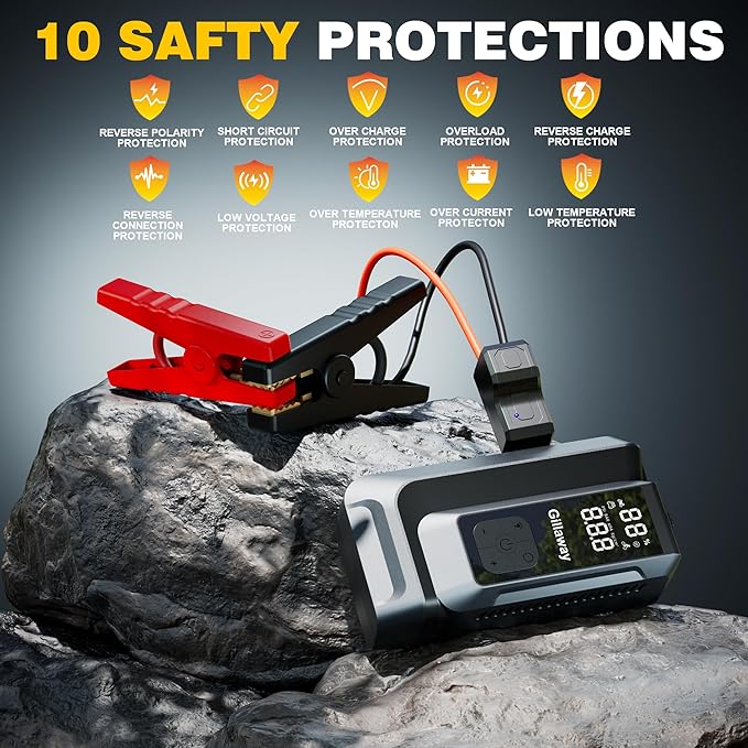 7-in-1 Jump Starter 6000A Car Jumper Starter Portable with 150PSI Portable Air Compressor, 12V Car Battery Charger, Tire Inflator, Flashlight, Power Bank
