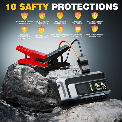 7-in-1 Jump Starter 6000A Car Jumper Starter Portable with 150PSI Portable Air Compressor, 12V Car Battery Charger, Tire Inflator, Flashlight, Power Bank