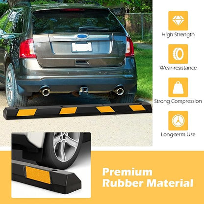 Rubber Parking Curb Garage Floor Stopper, 72" Heavy Duty Parking Lot Stopper with Yellow Reflective Stripes, Guide Wheel Stopper for Car, Truck, RV, Trailer, Driveway (1 Pack