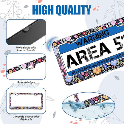 Flower License Plate Frame 2 Pcs Personalized Colorful Floral License Plate Frames with 2 Holes Screws Stainless Steel Car Plates Frame Universal Size: 12.4x6.3in Auto Parts Decoration
