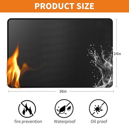 Heat Resistant Grill Mat, 24 x 36 inches Double-sided fireproof and waterproof BBQ protection mat Multi-Purpose for Grills Pizza Ovens Smokers Black