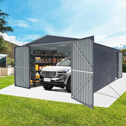 KUIKUI Metal Garage Shed Without Floor, 10x20FT Heavy Duty Outdoor Shed and Storage with 2 Doors and 4 Vents, Car Sheds Outdoor Garage