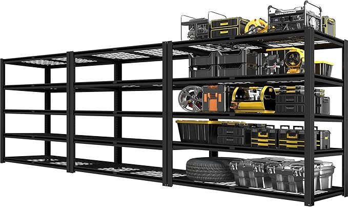 PrimeZone Heavy Duty Storage Shelves - 48" W X 18" D X 72" H Adjustable Garage Wire Shelving Unit, 5 Tier Industrial Metal Shelf Standing Utility Rack for Warehouse, Pantry, Basement, Black, 3 Pack