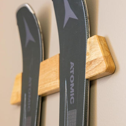 StoreYourBoard Minimalist Wood Ski Rack – Vertical Ski Storage Holder for Home & Garage, Solid Wood Ski Wall Mount Display Rack, Holds 50 lbs