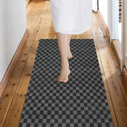 Custom Size Backed Non-Slip Area Rugs Runner, Easy Clean, Waterproof Runner Rugs for Hallway Entryway, Kitchen, Laundry, 2FT x 30FT, Gray Checkered
