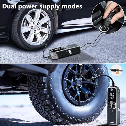 Tire Inflator Portable Air Compressor: Cordless Deflatable Air Pump for Car Tires - 150PSI Tire Pump with Pressure Gauge for Car Bike Motorcycle