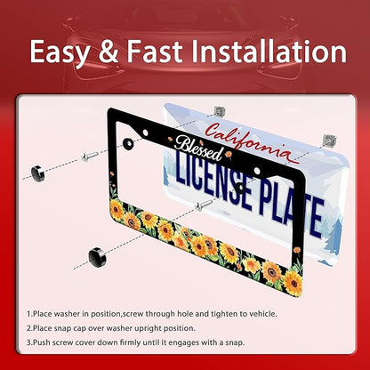 Watercolor Sunflower License Plate Beautiful Floral License Plate Stainless Steel Auto Parts Funny License Plate Decorative with Screws Size 12.3" x 6.3" for Women Men