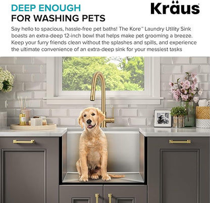 KRAUS Kore 23-Inch Undermount Workstation Single Bowl 16 Gauge Deep Laundry Utility Stainless Steel Kitchen Sink with Accessories, KWU100-23L