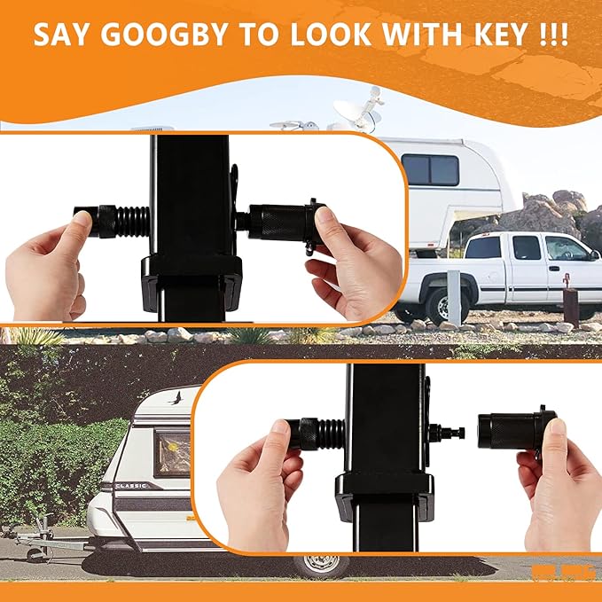 Trailer Hitch Pin Lock Set 1/2 Inch and 5/8 Inch with 2 Locking System, 4" Long Span with Extra 3/4" Dia Adaptor Locking Hitch Pin and Anti-Rattle O-Rings for Class I-V Hitches