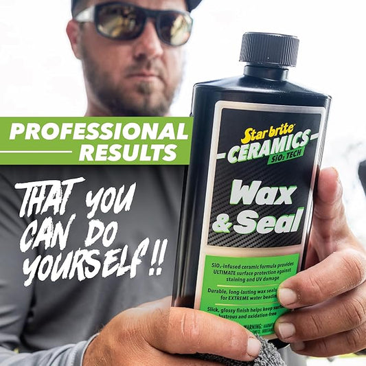 STAR BRITE Ceramics Wax & Seal - Green Apple Scent - SiO2 Tech for Ultimate Protection, Repels Water, Dirt, UV - Ideal for Fiberglass, Gelcoat, Painted Surfaces - 16 oz (204116)