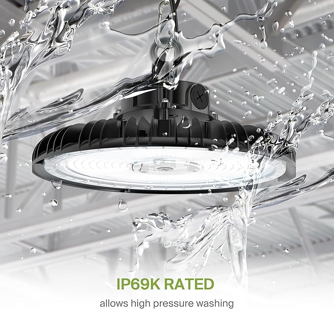 ASD LED High Bay UFO Light Fixture, Commercial Shop Lighting | Dimmable, IP69K Waterproof, DLC Premium, UL Listed | 240W 37000LM 5000K 100-277V | Warehouse, Garage, Workshop, Barn Lamp | Black