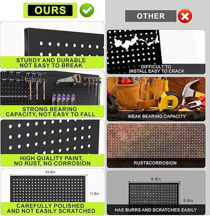4 Pack Metal Pegboard Panels 24" x 12" Black Heavy Duty Steel Pegboard Wall Organizer, Garage Utility Tools Pegboard Storage System for Workbench, Shop, Shed Modular Peg Board Organizer Board Kit